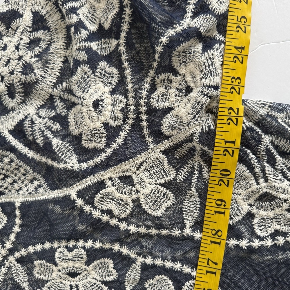 Embroidered Medallion‎ Mesh Long Kimono ONE SIZE Navy Blue Boho Beach Coverup - Picture 6 of 6
